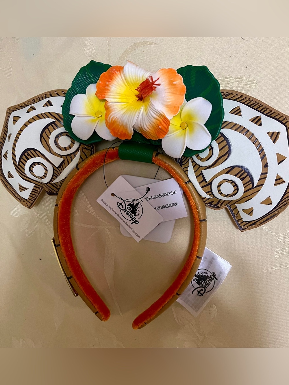 Disney Loungefly Enchanted Tiki Room Ear Headband with Orange & White Blooms NWT